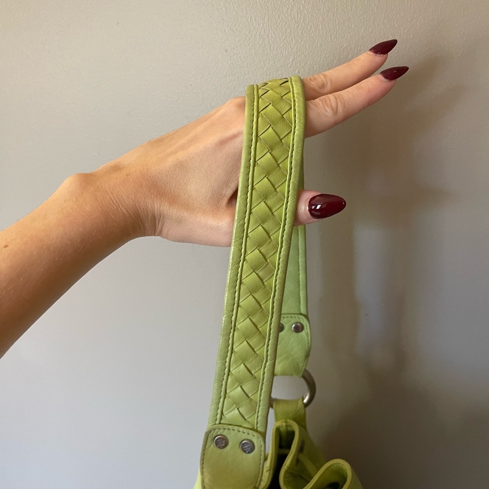 MCM Pebbled Leather Lime Green Bucket Bag Small Shoulder - Picture 3 of 8